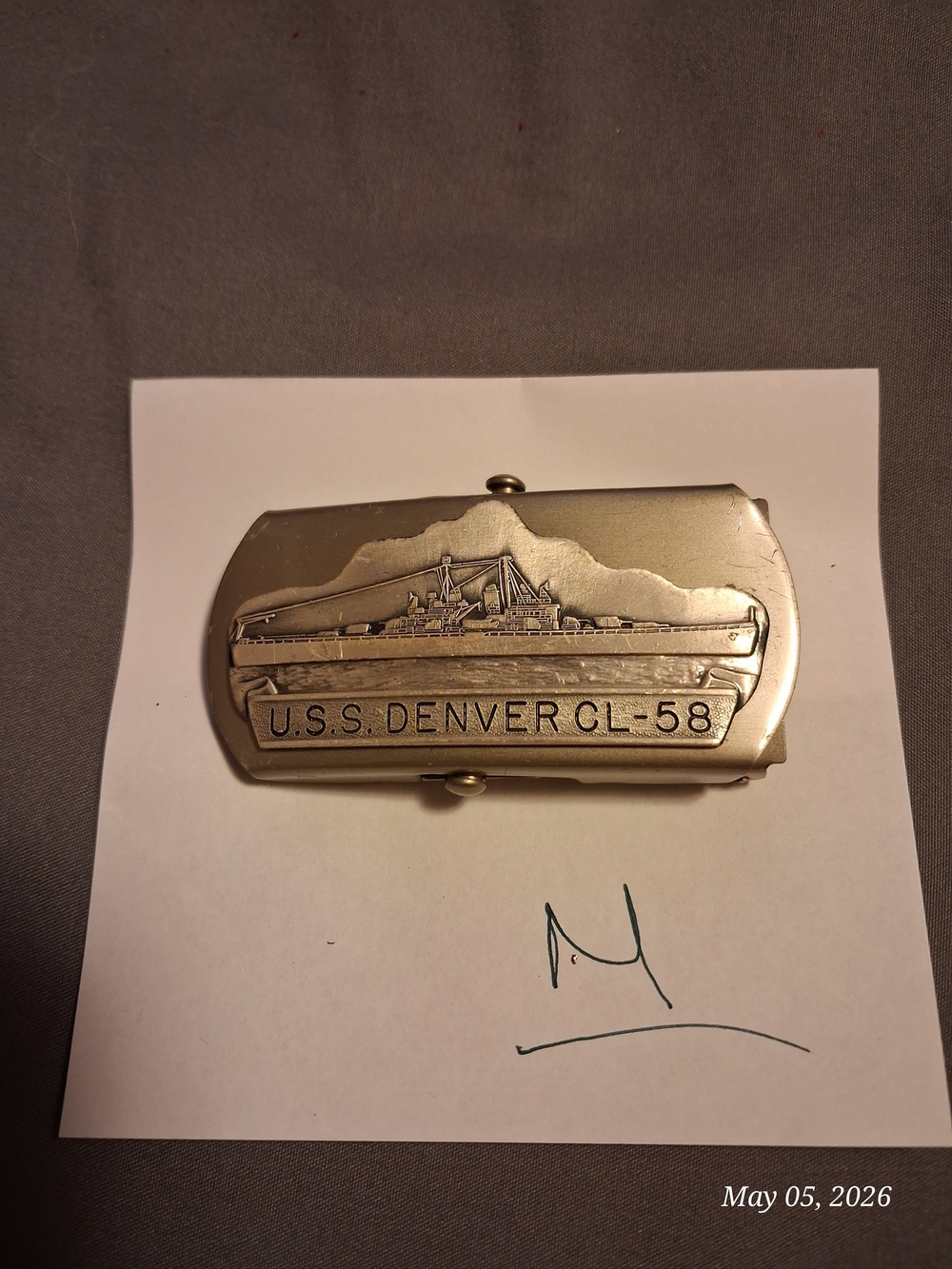 🚢 Vintage USS Denver CL-58 Military Belt Buckle ⚓
